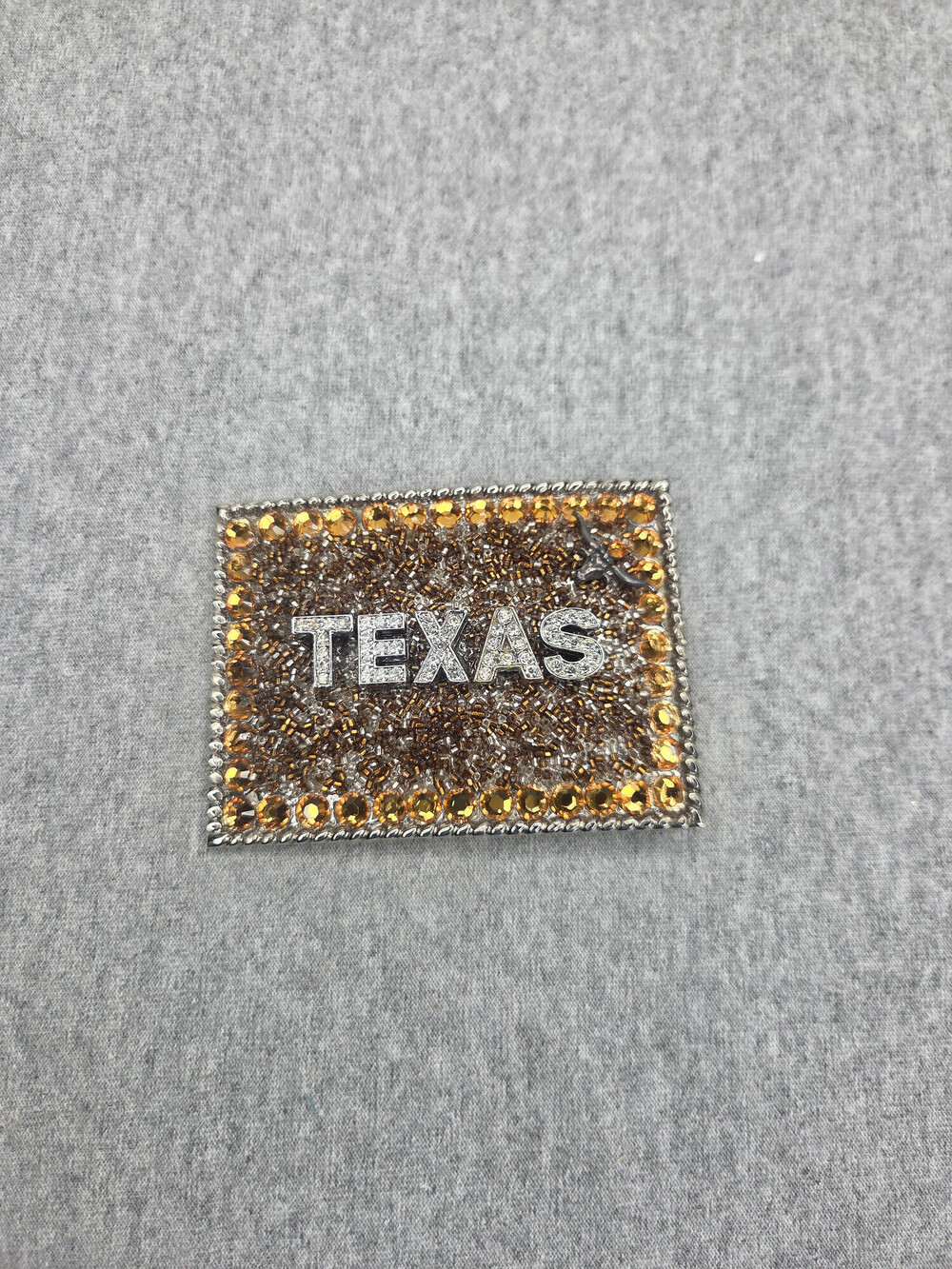 Handmade Texas Belt Buckle Amber Topaz Rhinestone Beaded Womens Statement
